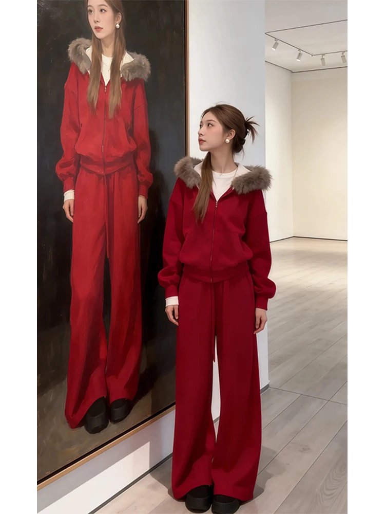 

Комплект верхней одежды и брюк Ele Red: высококачественный, винтажный стиль, зимняя мода, повседневный, для работы, дома, свиданий, удобный, дышащий