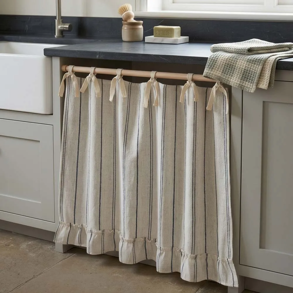 Rustic Kitchen Oven Curtain, Farmhouse Ruffle Oven Door Cover with Tie-Up Design, Decorative Skirt for Stove Dishwasher Cabinet