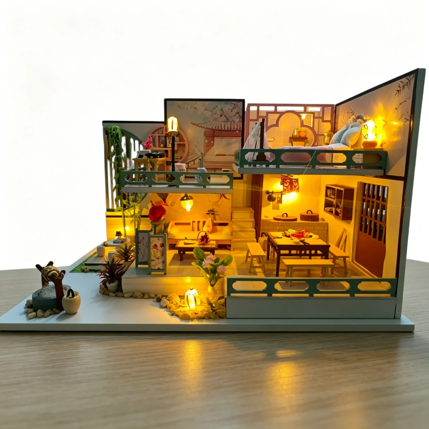 Japanische Miniatur-Bausätze für Puppenhäuser, DIY Holzpuppenhaus mit Möbeln und Beleuchtung, Villa für Mädchen, Weihnachtsgeschenke