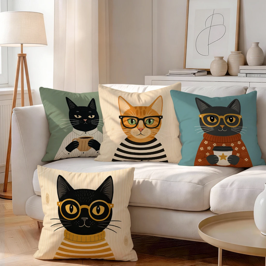 Artistic Dress Up Cat Cushions Pillowcase Polyester Cushion Cover Throw Pillow Pillowcover Home Car Sofa Decor
