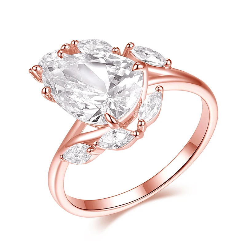 

Smyoue 4CT Pear Cut Moissanite Rings for Women Luxury Wedding Promise Band Birthday Gift Lab Diamond Pure 925 Silver Plated 18K