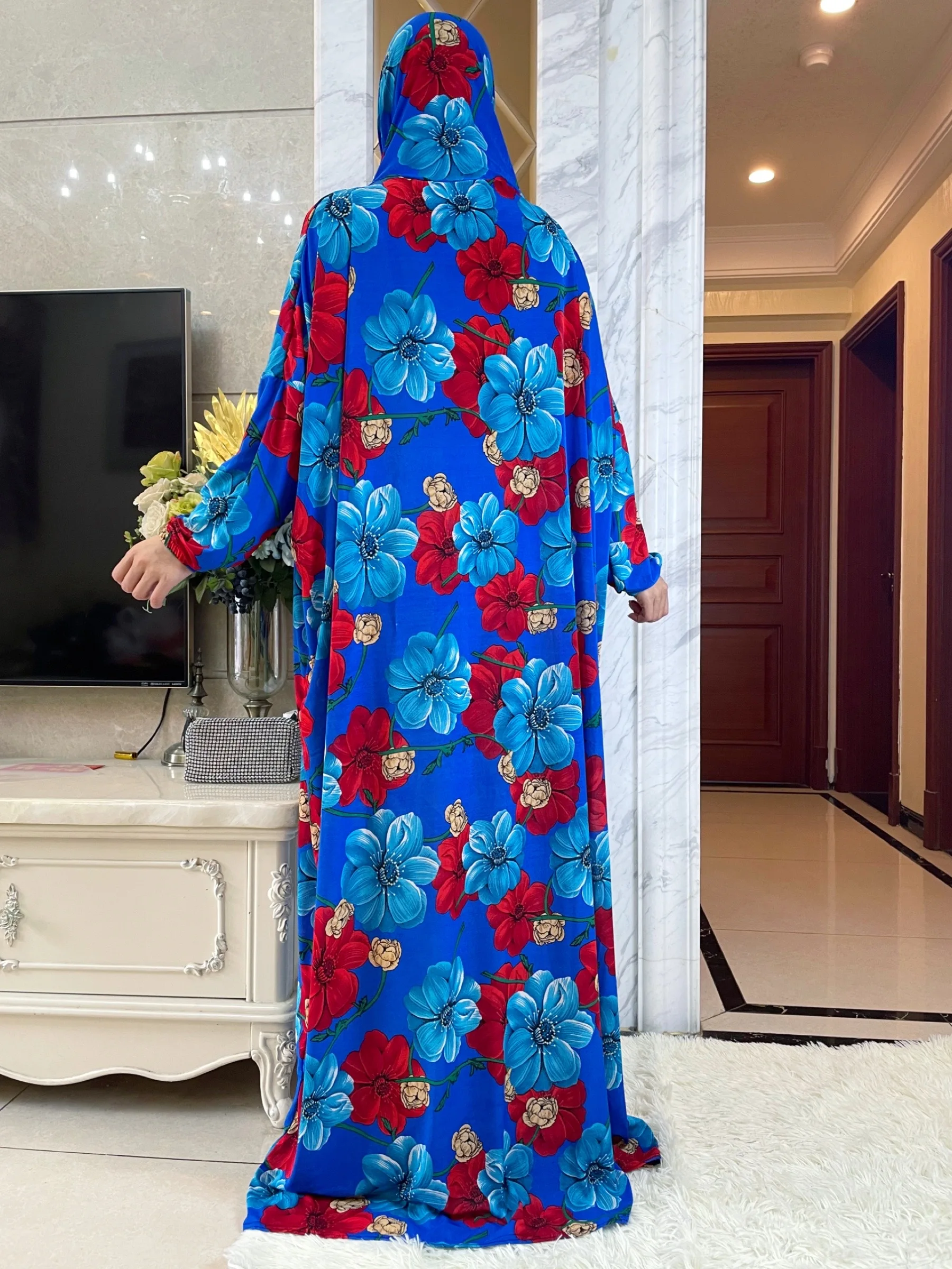 New Eid Abaya Muslim Womens Hooded Turkey-African Prayer Garment Kaftan Dress With Hijab Floral Prints Dubai Saudi Robe Ramadan