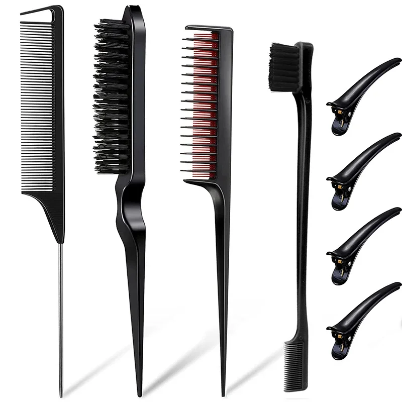 8pcs Hair Styling Comb Set Teasing Hair Brush Triple Teasing Comb Rat Tail Combs Edge Brush Hair Tail Tools Braid Tool Loop