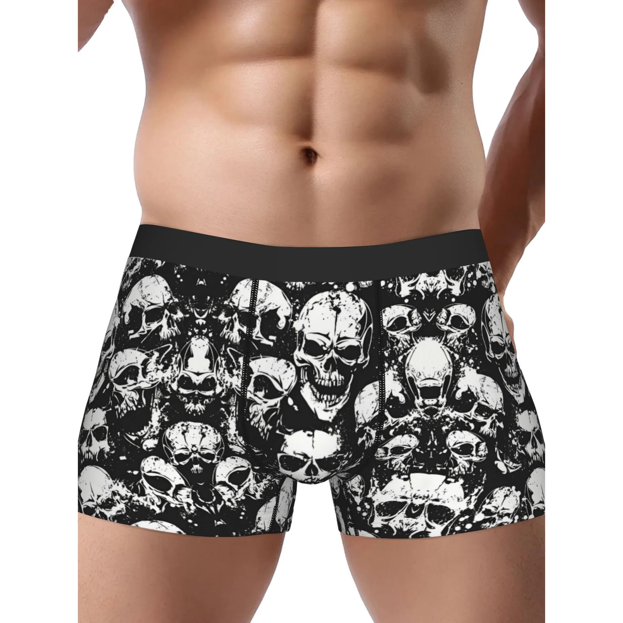 

Skull Print Men Boxer Briefs Comfort Fit Underwear for Casual Wear Novelty Underwea Medium Elasticity Fabric