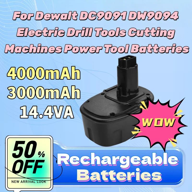 

Новые аккумуляторы Ni-MH Ni-Cd для электроинструментов Dewalt DC9091 DW9094, дрелей, режущих машин, 4.0Ah 3.0Ah 14.4VA
