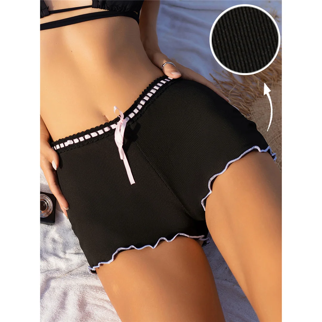 XS - L Bow Mini-Shorts, gerippter Bikini-Unterteil, Badehose, Damen-Badebekleidung, brasilianische Tanga-Höschen, Unterwäsche V6538 – Detail 6