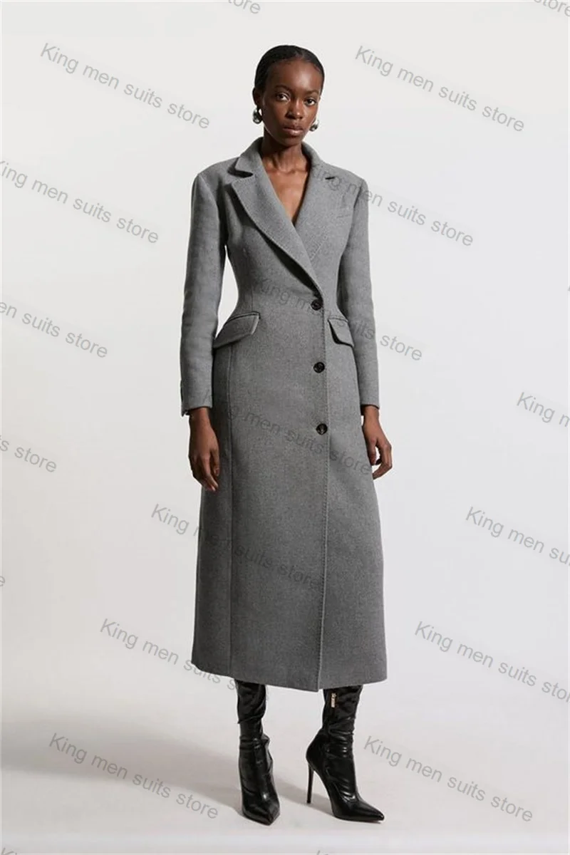 

Grey Cashmere Wool Women Suit Overcoat Customized Formal Office Lady Tailored Wedding Single Breasted Winter Thick Jacket Coat