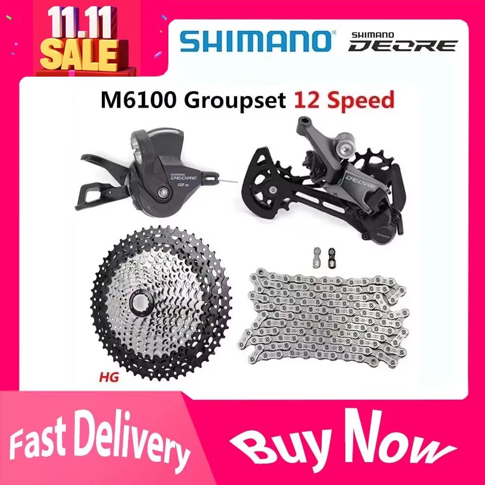 Картина: Переключатель передач SHIMANO DEORE M6100 1x1 2-скоростной, скоростной переключатель передач для горного велосипеда M6100, задний переключатель передач, солнечный свет, кассета 52T 50T 46T