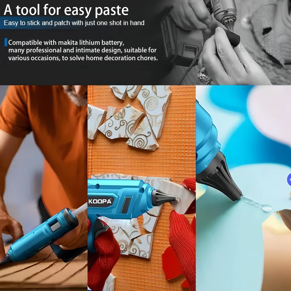 Koopa Fast Preheating Cordless Rechargeable Hot Glue Gun with 10Pcs Premium Glue Stick for 18V Makita Battery, for Art, Wood