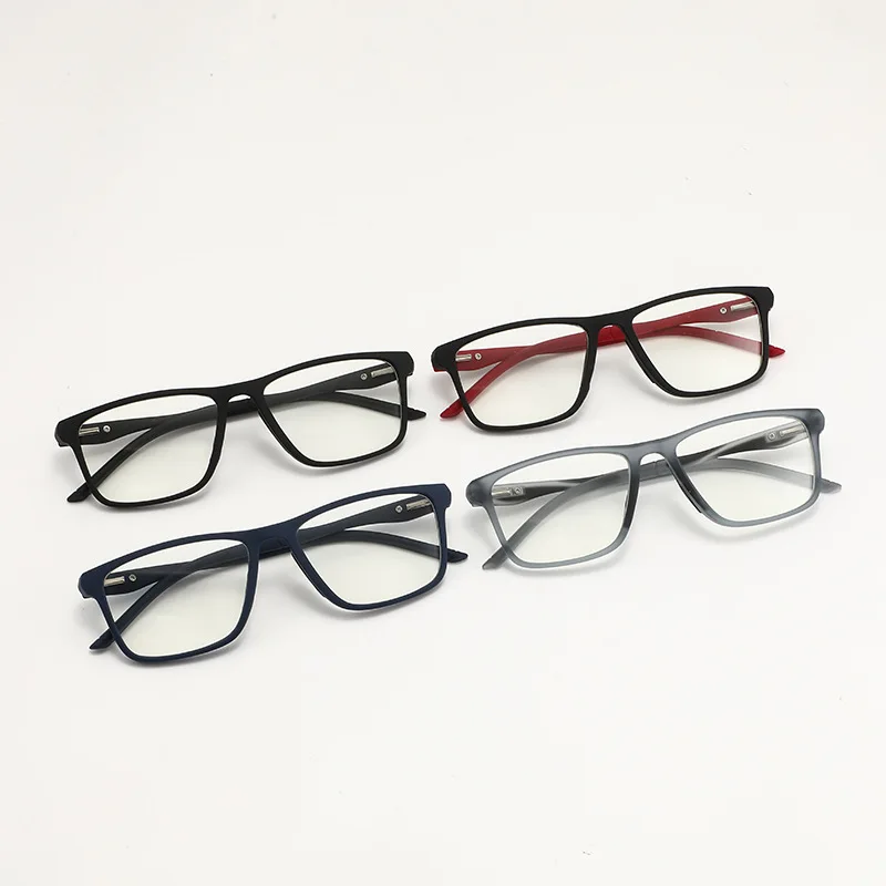 Fashionable Square Sports-Style Reading Glasses for Men with Spring Legs and Blue Light Protection