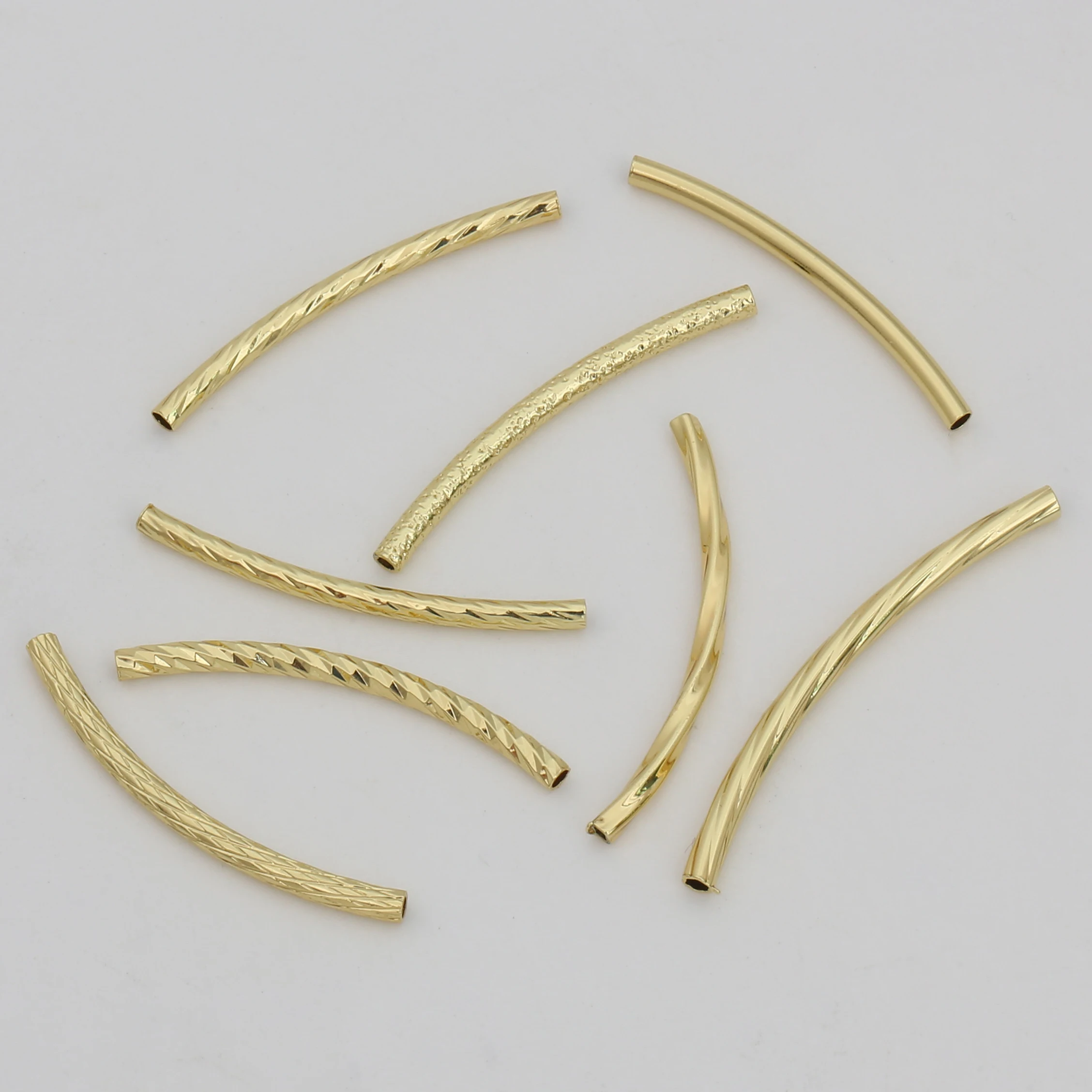 1pc 14K Gold Plated Long Curved Tube Beads Connectors with Twisted Pattern Accessories For DIY Jewelry Making