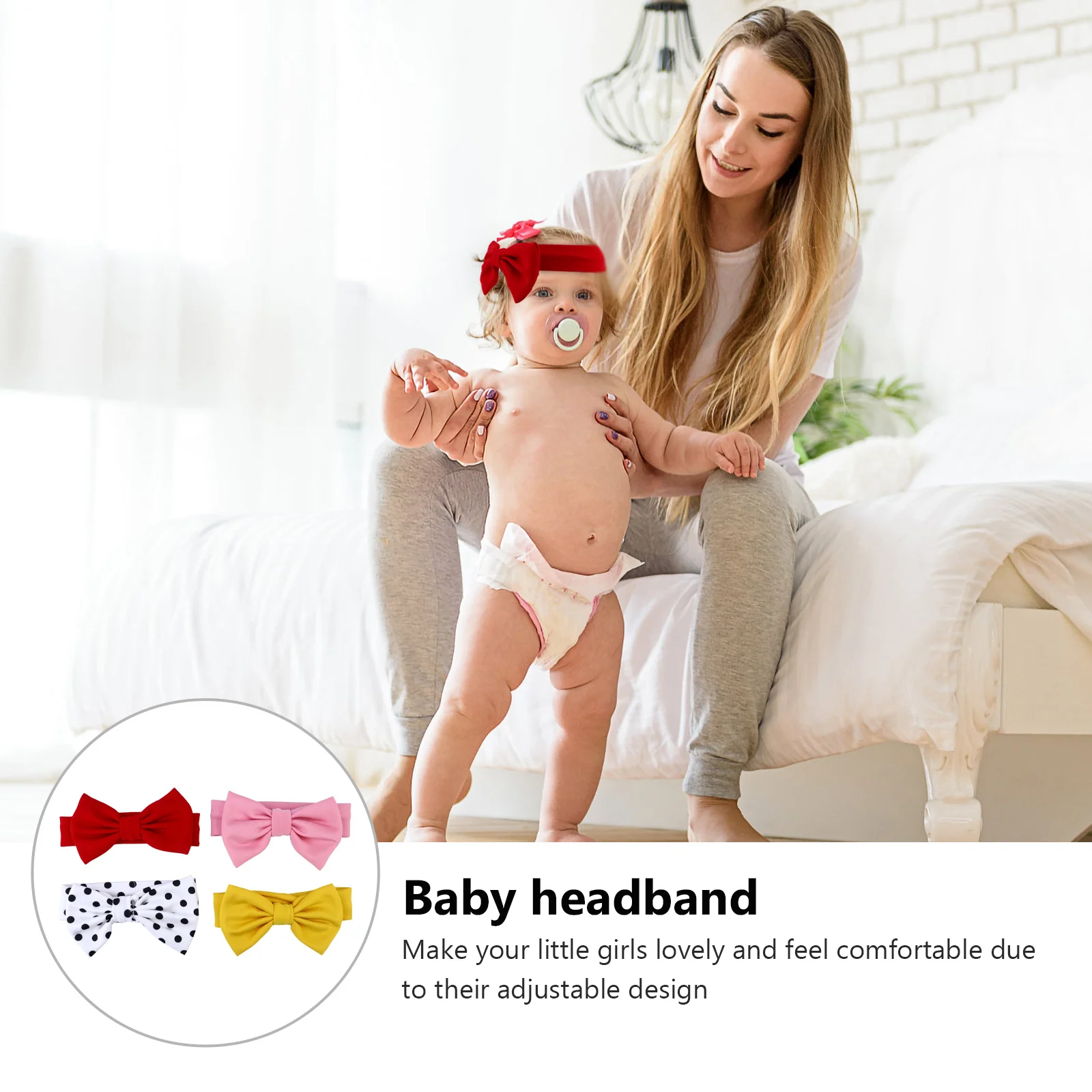 

4 шт., повязки на голову с бантом для маленьких девочек, мягкая эластичная повязка для волос для малышей, регулируемая, идеальные аксессуары для фотосъемки новорожденных