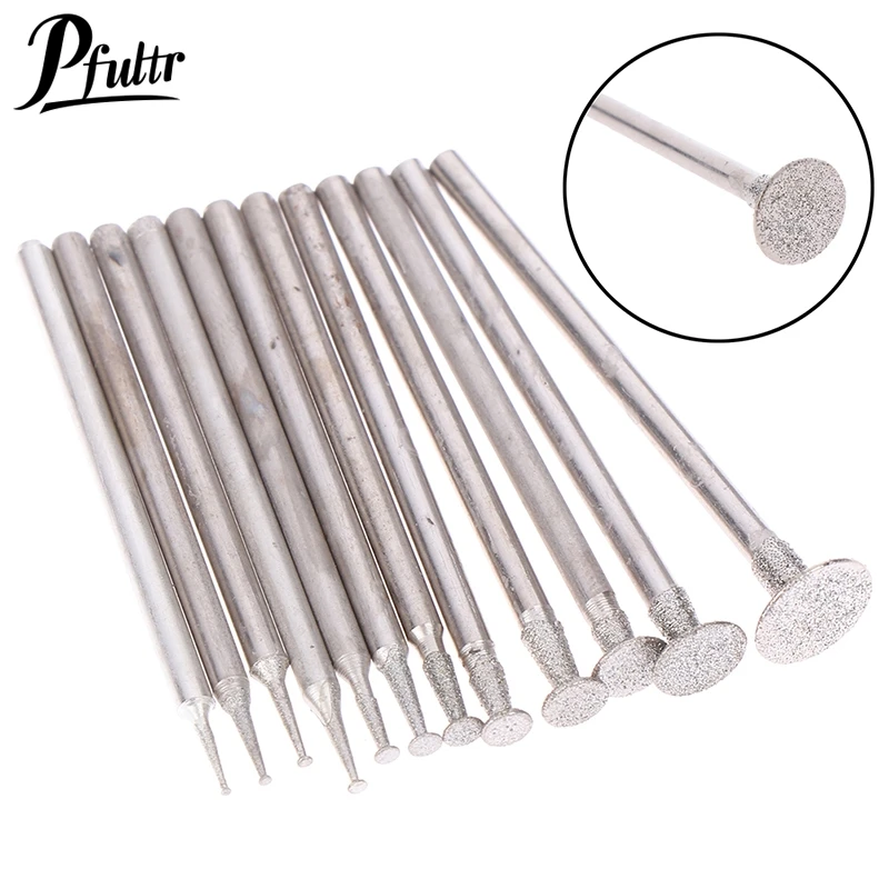 12Pcs Drill Diamond Grinding Head Bur 2.3mm Jade Stone Carve Polish Engrave Tool Carving Polishing Glass Jade Stone Drill Bit