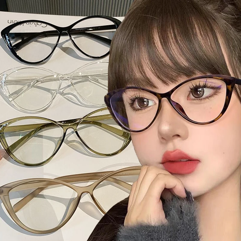 Retro Leopard Frame Eyeglasses Women Anti Blue Light Triangle Cat Eye Glasses Trend Brand Reading Computer Eyewear Decoration