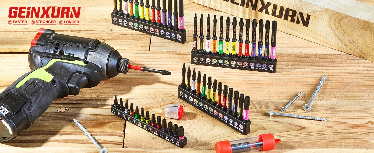 Geinxurn Impact Security Torx Schraubendreher-Bits-Set 1"/2"/3"/6" Magnetisch (TT7-TT40) Lange Verlängerung S2 Stahl Sternschraubendreher-Bits – Detail 1