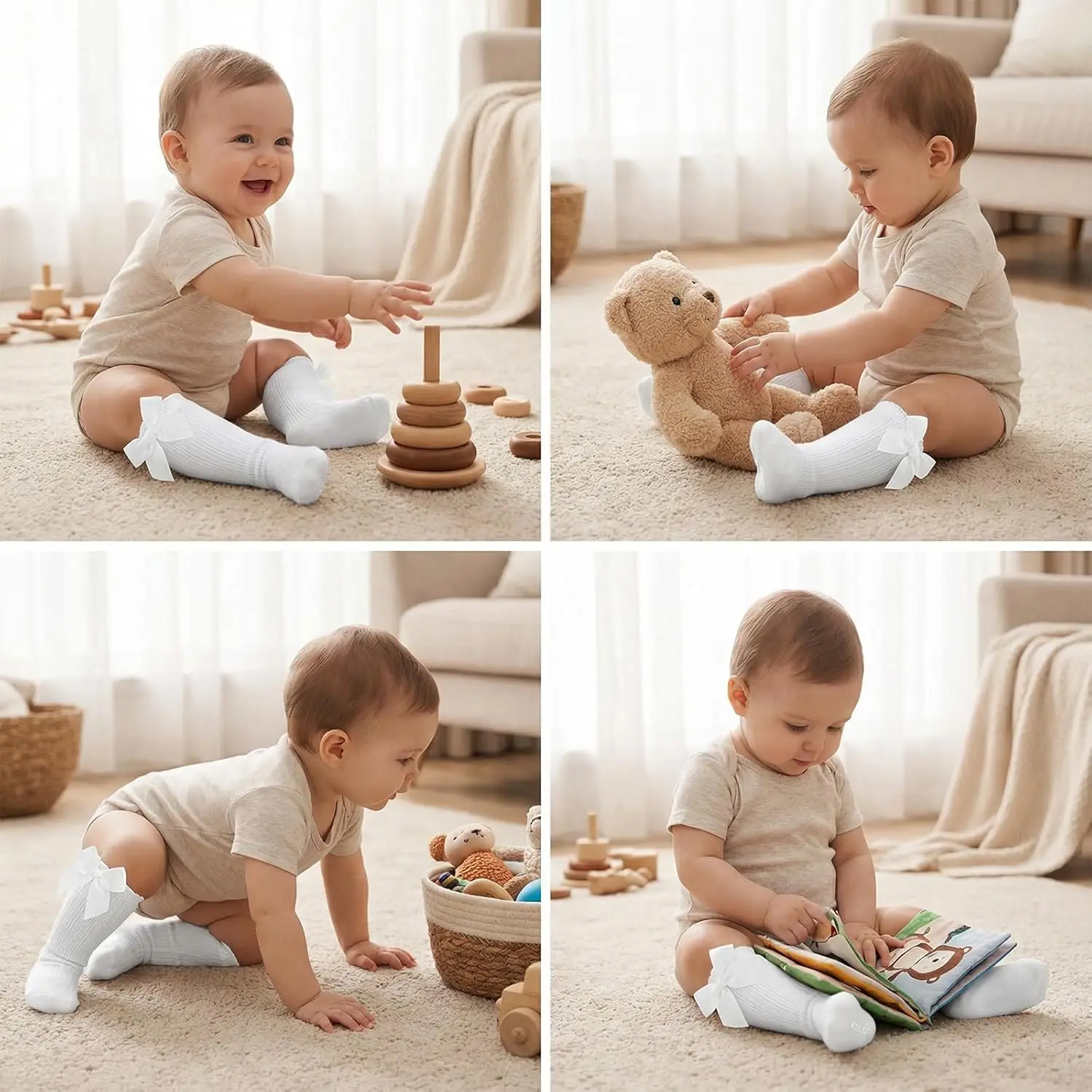 Baby Kniestrümpfe für Mädchen Rutschfeste Kleinkind-Strümpfe Baumwolle mit Schleife Säuglingssocken Rüschen-Kleinkind-Langsocken