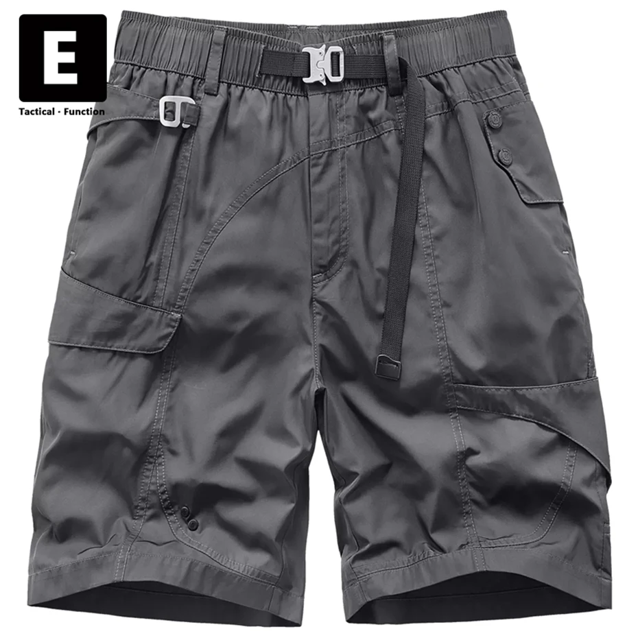 Summer Cargo Shorts Men Grey Techwear Shorts Fashion Streetwear Short Pants Function Bottoms Male