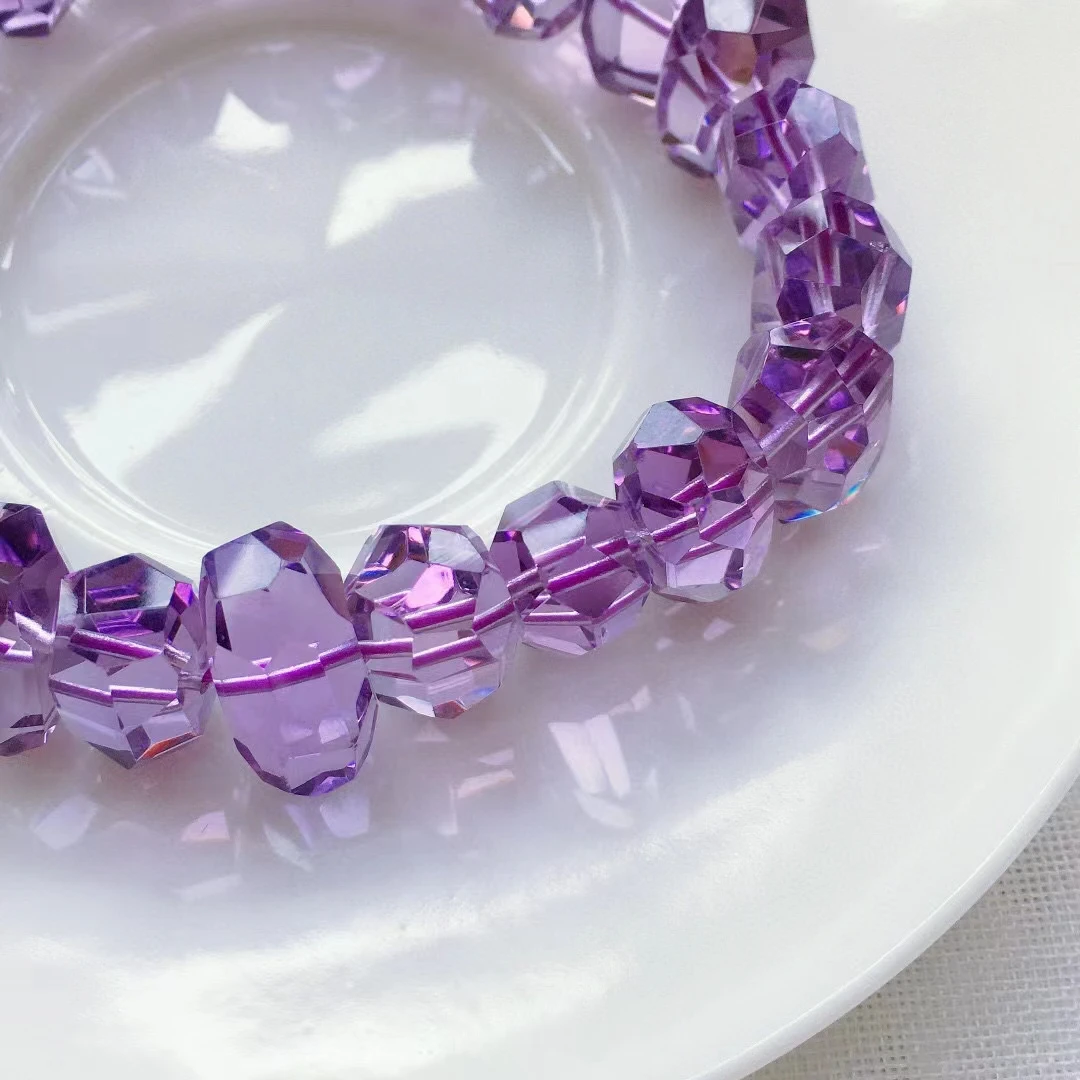 Natural Lavender Purple Amethyst Quartz Clear Faceted Beads Bracelet 14.3x8.8mm Gemstone Wealthy Amethyst AAAAAA