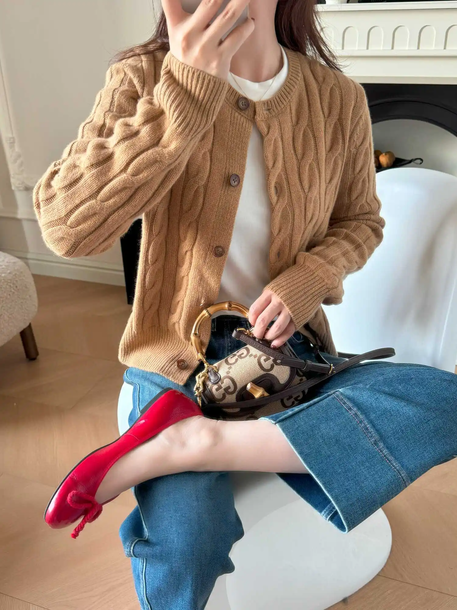 

Классический ретро-кардиган с цветочным узором, вязаный, свободного кроя, с круглым вырезом, красивый шерстяной свитер-пальто, удобный, свободный крой, длинный рукав