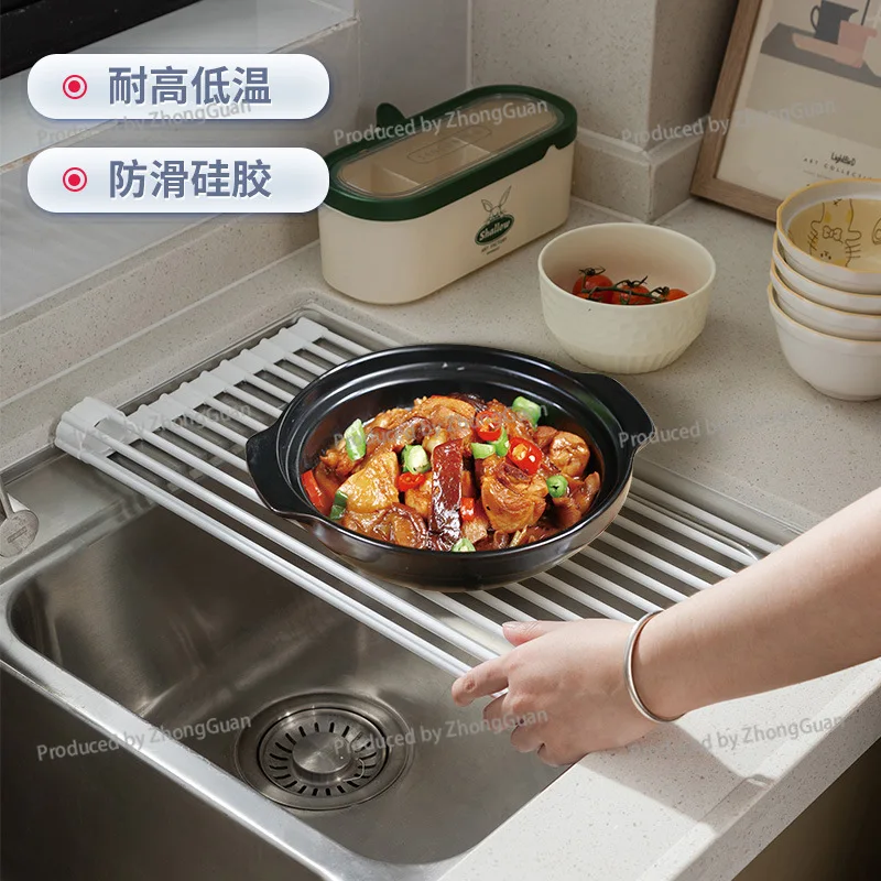 Kitchen Sink Drain Rack, Storage Rack, Shelf, Silicone Drain Rack, Thermal Insulation Bowl and Chopsticks Filter Rack