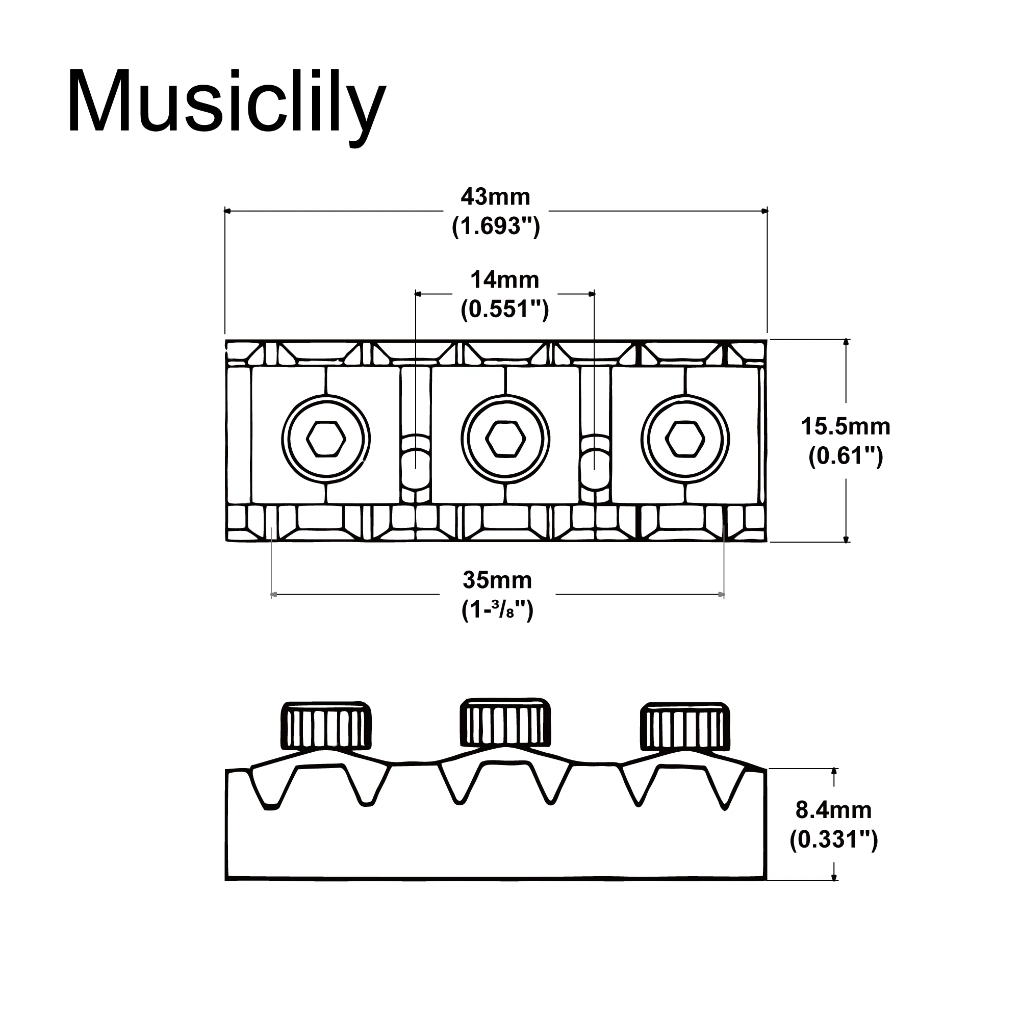 Musiclily Basic 43mm Electric Guitar String Locking Nut for Floyd Rose Tremolo Bridge