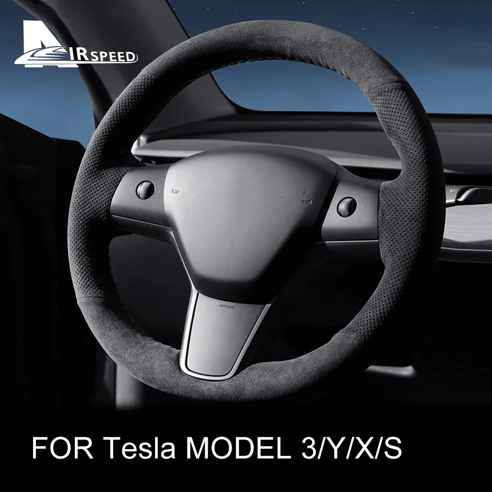 

Italy Super Suede Wheel Cover for Tesla Model 3 Y X S Car Steering Wheel Booster Anti-skid Trim Sticker Interior Accessories