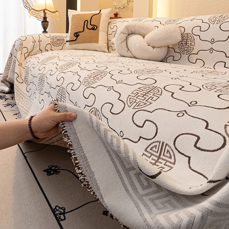 

1pcs Jacquard Chinese Style Chenille Sofa Cover All Season Universal Anti Cat Scratch Seat Towel Blanke Cushion Home Decor