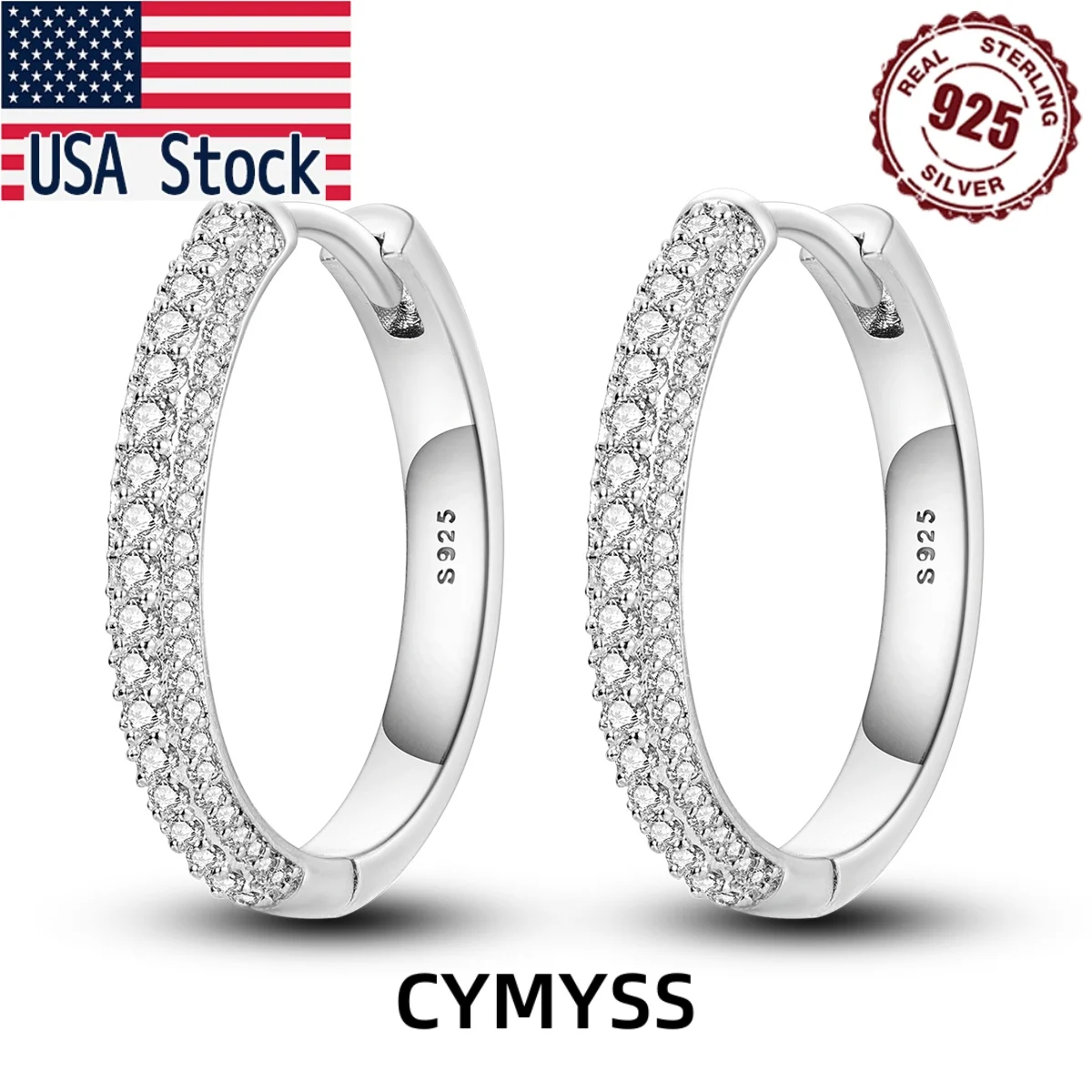 

CYMYSS 2025 New 925 Sterling Silver Jewelry Geometric Line Zircon Big Hoop Earrings Boutique Party Jewelry Gifts Women Earrings