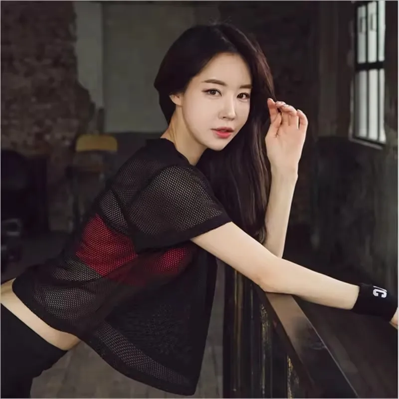 Mesh Yoga Shirt Frauen Sport Top Kurzarm T-Shirt Bluse Cover Up Fitness Tank Sportwear Quick Dry Lauf Gym Kleidung