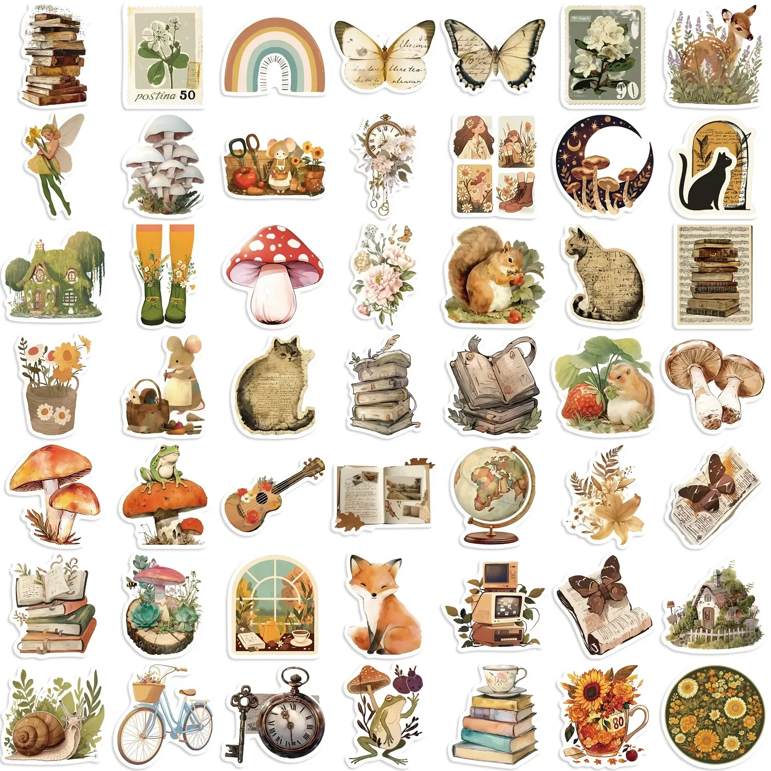 50PCS Vintage animal graffiti Sticker Aesthetic Children's Korean Decoration Scrapbooking Stationery School Supplies