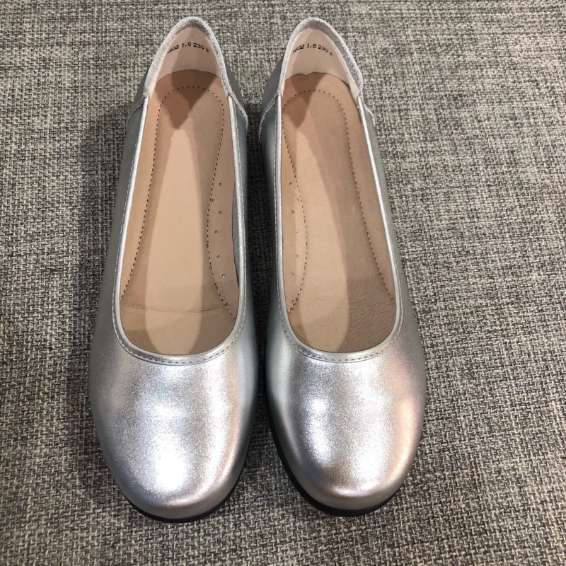 Hainan Airlines Silver Exclamation Mark Flight Attendant Flat Shoes Handmade Top Layer Cowhide Work Shoes Shallow Mouth