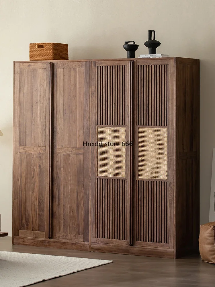 North American black walnut wardrobe locker rattan sliding door cherry wood wardrobe combination