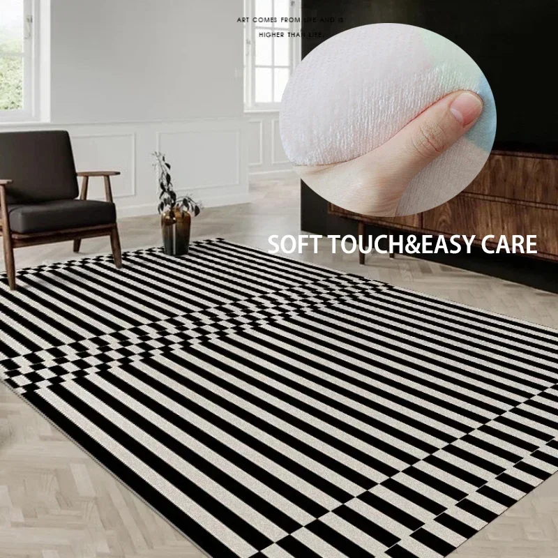 

Retro Black Beige White Living Room Carpet Lightweight Bathroom Entrance Tatami Mat Soft Plaid Bedroom Carpets Non-slip Rug INS