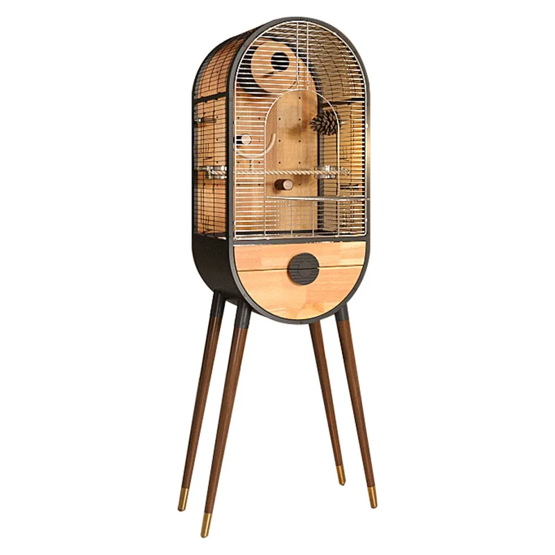 Natural Solid Wood Stainless Steel High Quality Modern Luxury Eco-Friendly Triangle Large Bird Cage Double Cages Easily Clean