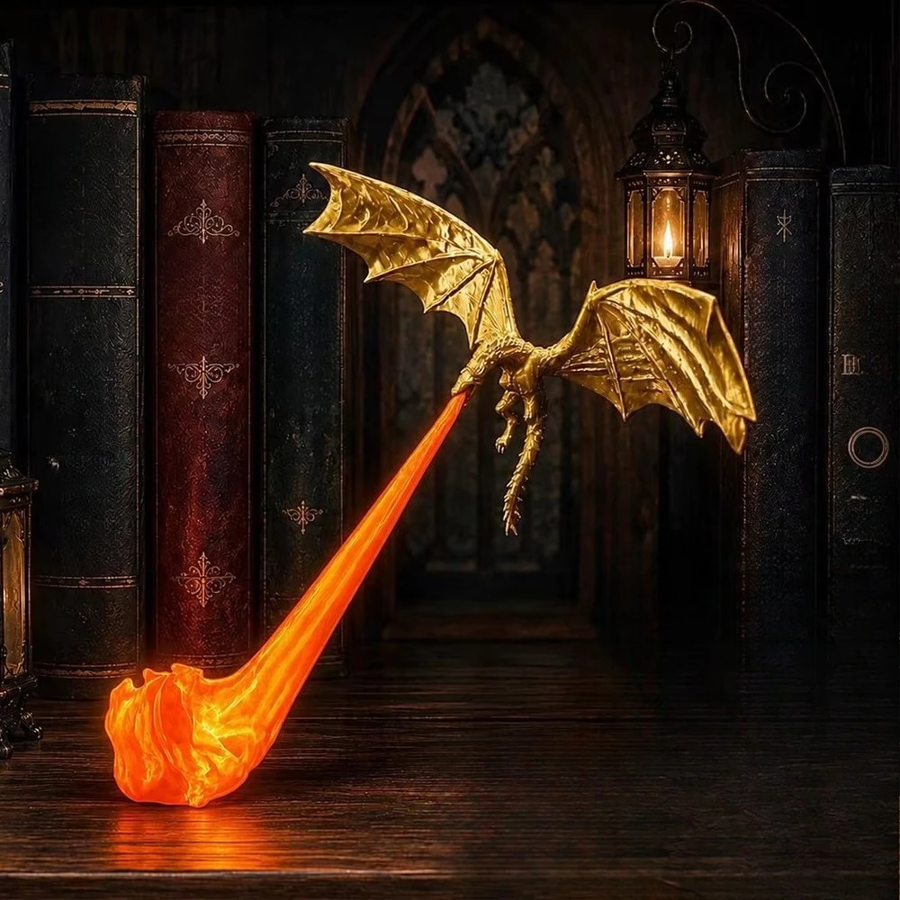 Fire Breathing Dragon Bookshelf Nook Light 3D Printed Flying Dragon Shelf Decor Lover Gift for Halloween Indoor Table Display