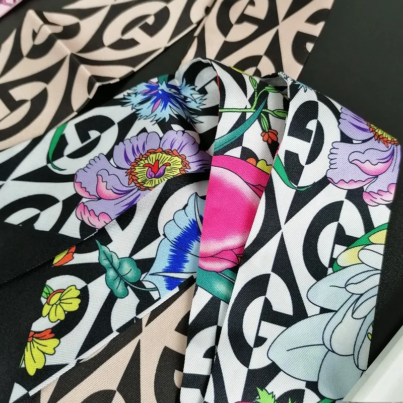 5*85cm nueva cadena de herradura flor enredada bolsa mango cinta pequeña bufanda de sarga para mujer bufanda de seda regalo al por mayor