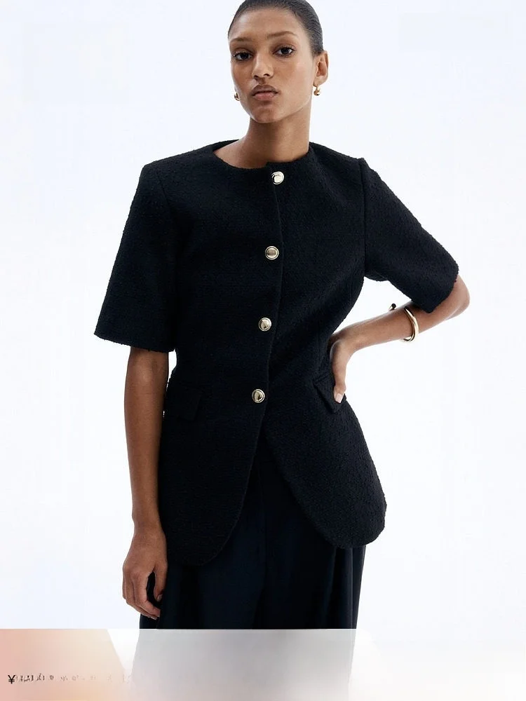 

Женский модный бархатный костюм H&M с круглым вырезом и одной пуговицей, весенняя коллекция, повседневная одежда, комфортный крой, полиэстер