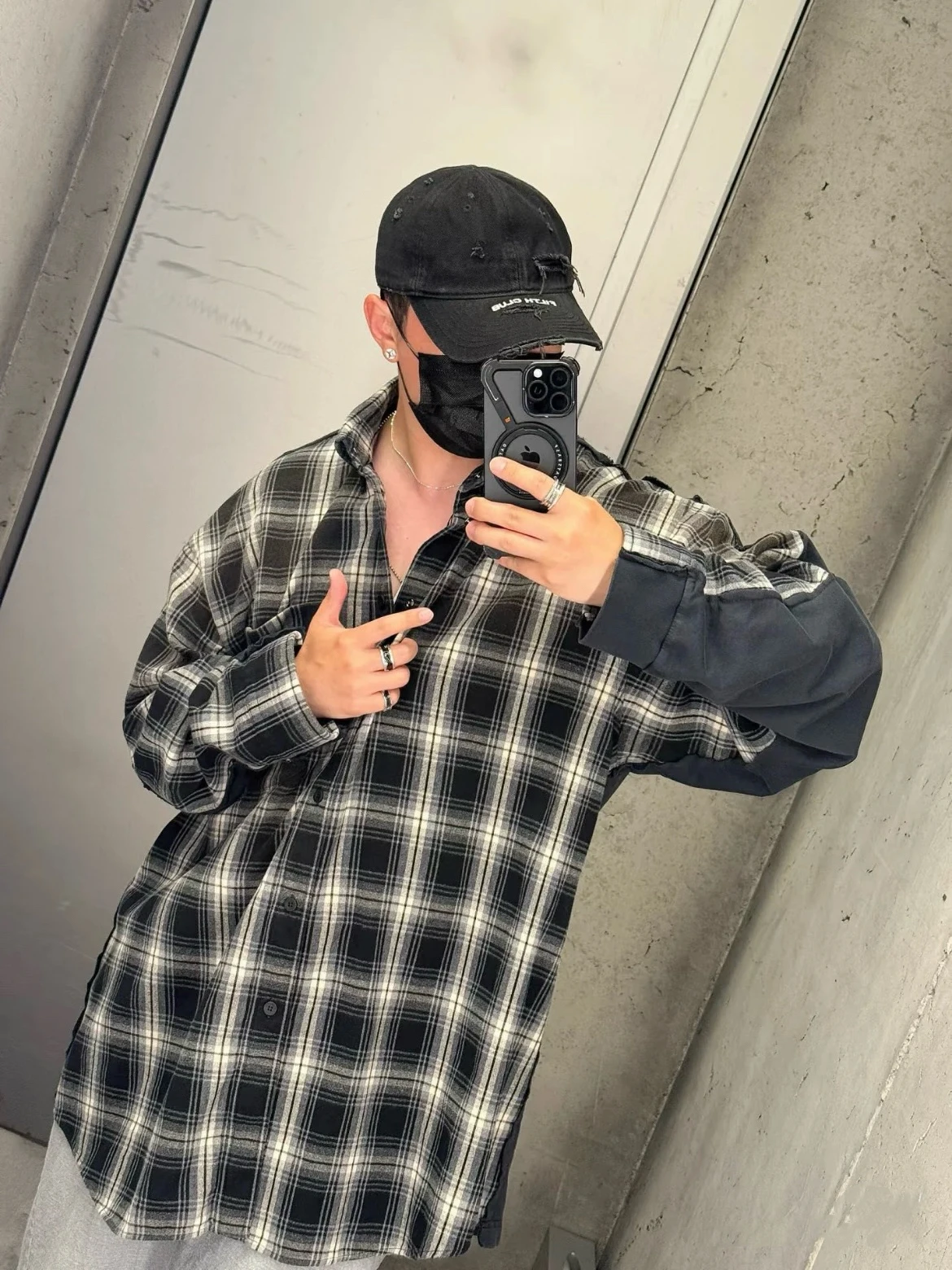 

Sun72bian 25SS New Symmetrical Plaid Splicing Loose Long Sve irt Jaet Men's Trendy Cotton Breathable Autumn Spring
