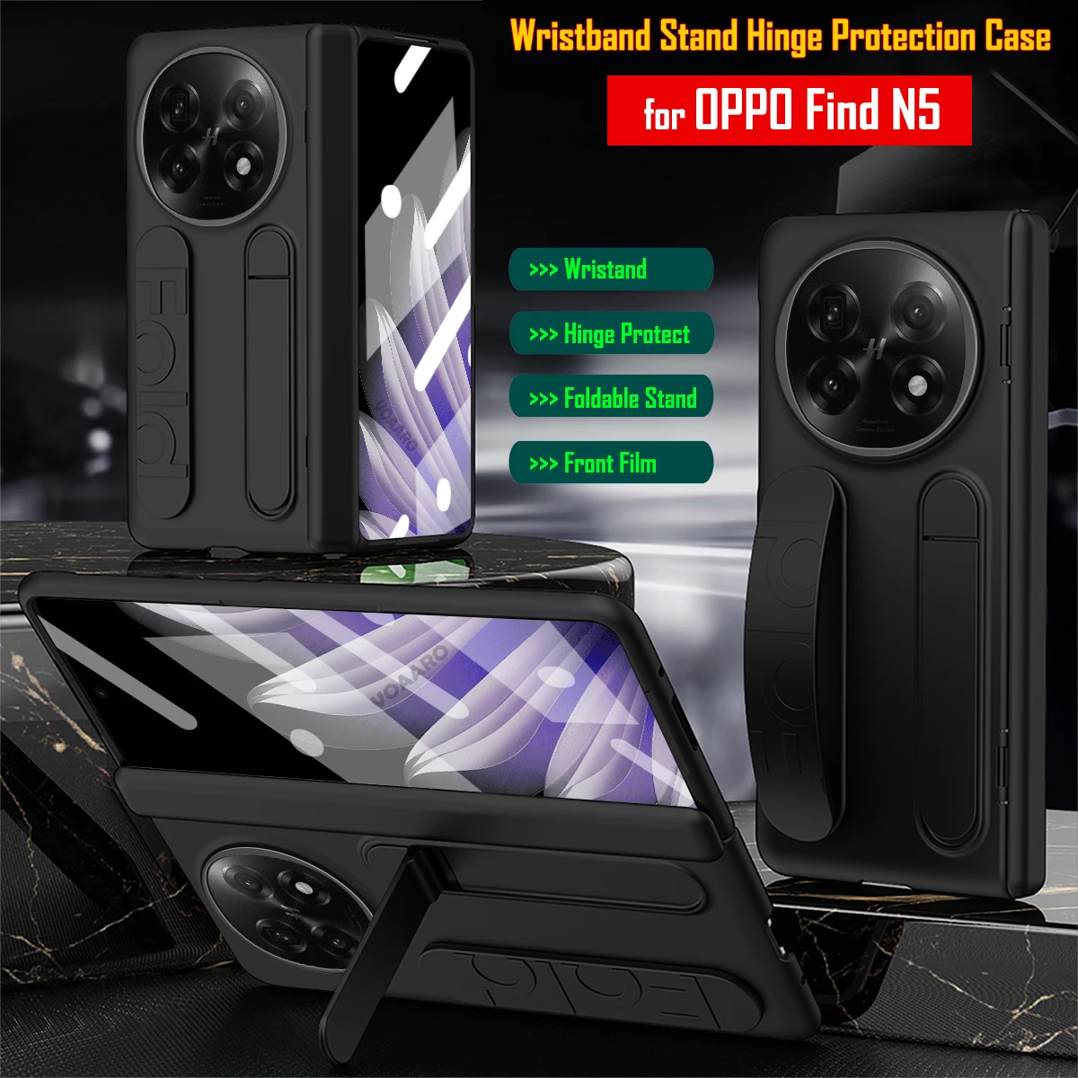 

For OPPO Find N5 Hinge Case Soft Silicone Wristband Strap Kickstand Funda for OPPO Find N5 Case with Front Screen Glass Film