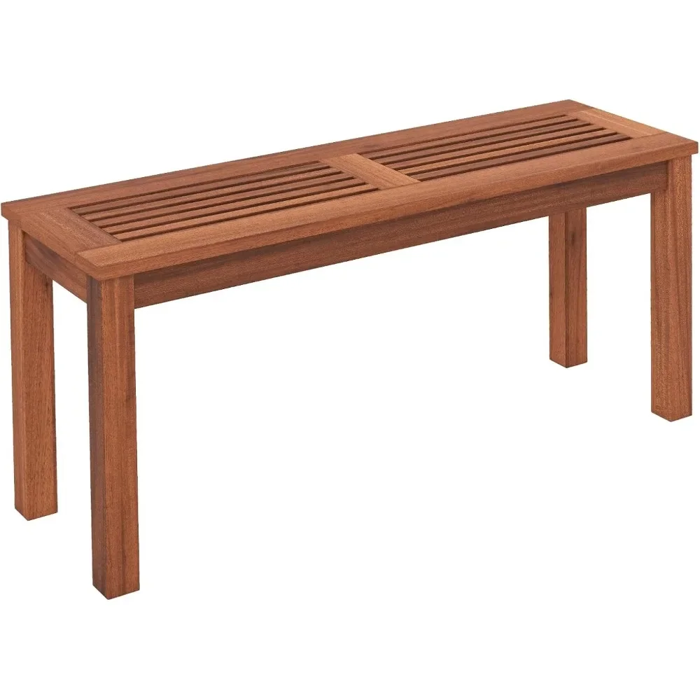 

Patio Wood Bench, with Slatted Seat, Long Loveseat with Stable Wood Frame, Indoor Outdoor Dining Bench for Backyard