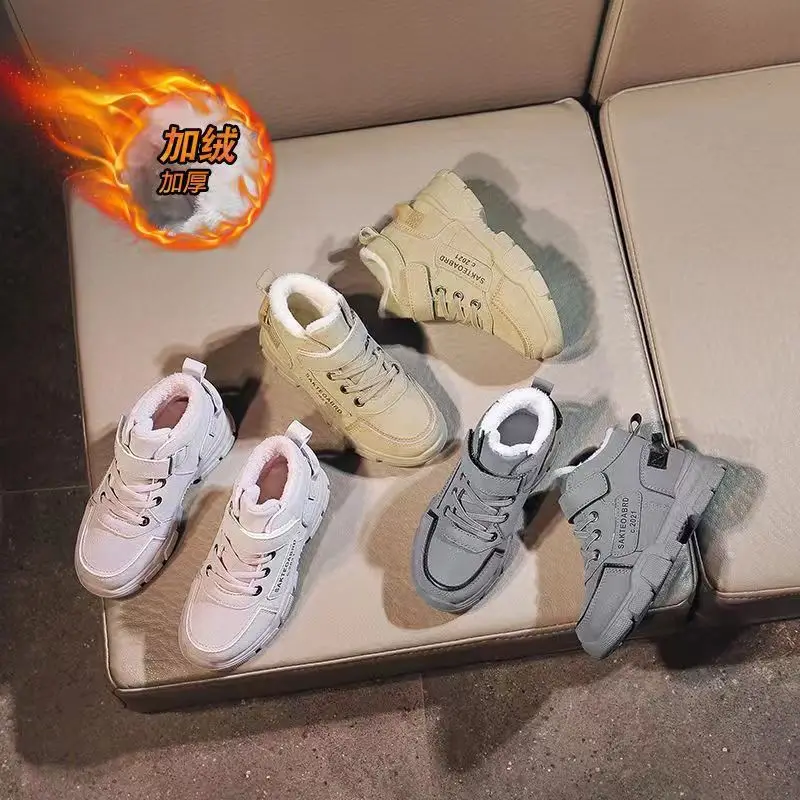 

Новые зимние модные флисовые детские зимние сапоги для девочек, утепленная теплая зимняя обувь, однотонные флисовые хлопковые сапоги с высоким берцем для девочек