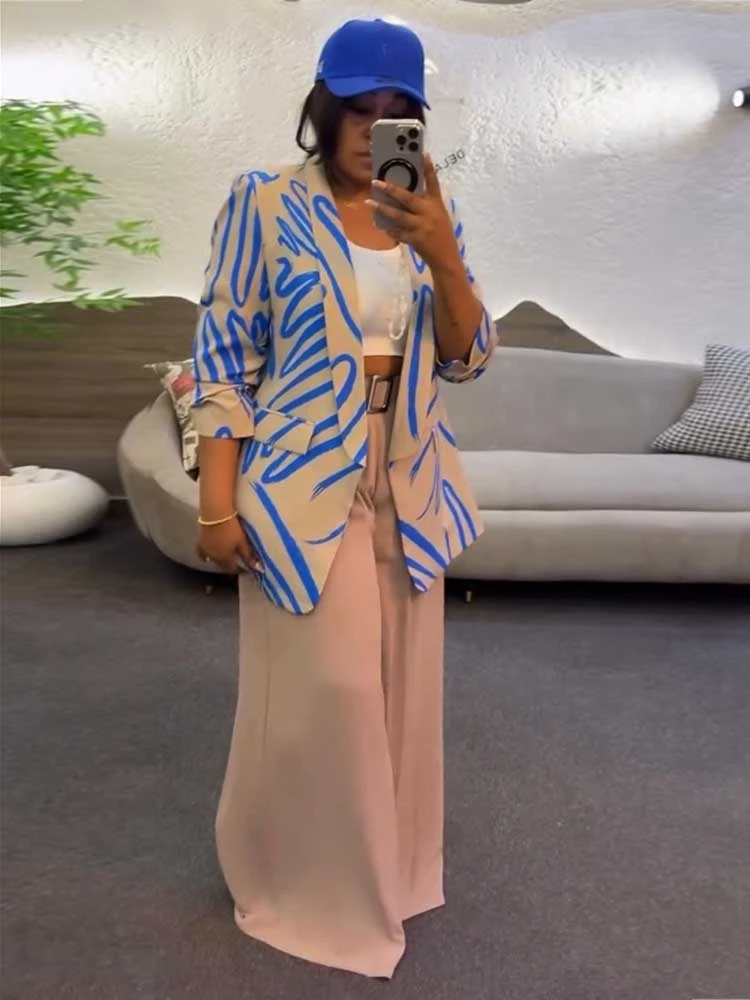 Frühjahrs-Damenanzug Blazer und Hose Bürokleidung Zweiteiliger Anzug Damen Bedrucktes Modisches Elegantes Hosenset Großhandel Dropshipping