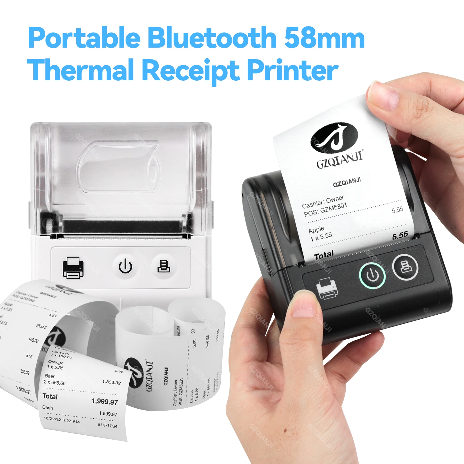 Mini Impresora térmica portátil, máquina de impresión de 58MM, Bluetooth, para teléfono IOS, Android, ordenador, USB