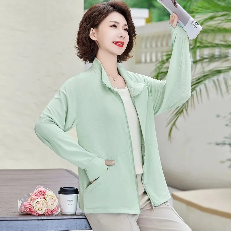 

Mother Sunscreens Coat Women Summer2025New Thin Ice Silk Sun-Protective Clothing Jacket Fashion Outwear Cardigan Female Overwear
