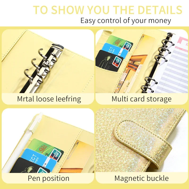 Imagem -05 - Glitter Color Notebook Covers Diário Diário Livros Agenda Papel Papelaria Escolar pu Leather Faça Você Mesmo Binder a6