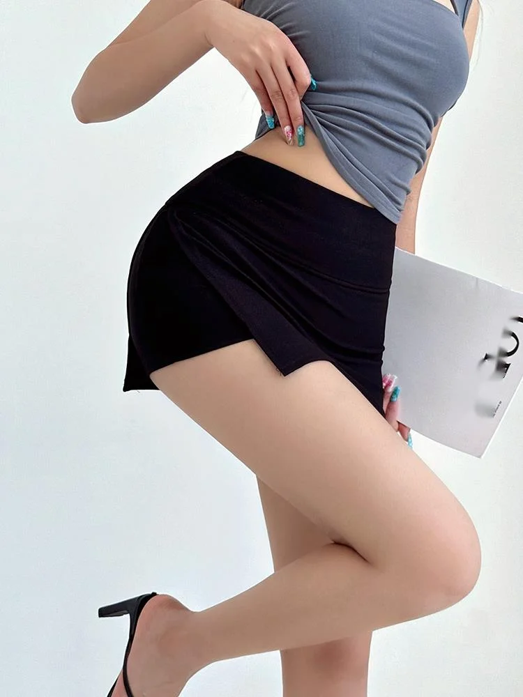 American Style Spicy Girl Tight Fitting Wrap Hip Skirt 2024 Summer Women Sexy Side Split Fork Yoga  A-line Short Skirt 1S2O