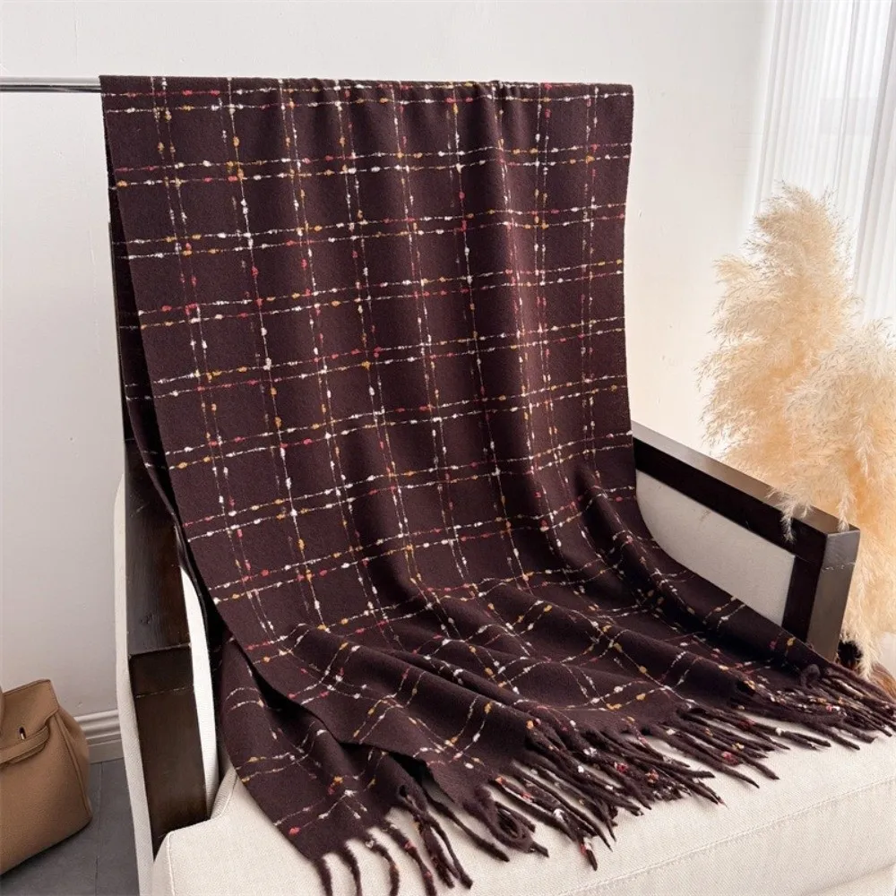 

Модный кашемировый клетчатый кашемировый шарф, однотонный, сохраняющий тепло, шарф с кисточками, утепленный зимний шарф для шеи