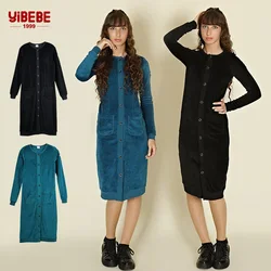 AA-XS-XXL Women Dress Button Front Long Sleeve Casual Dress with Pocket 2024 Trendy Black Velvet Bodycon Midi Dresses Plus Size