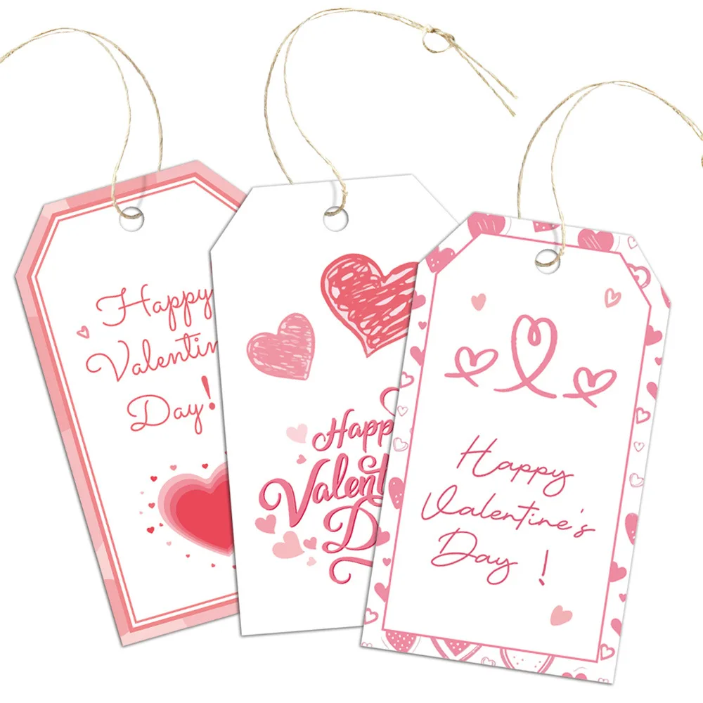 

50 шт./упак., милые бирки на День святого Валентина, пеньковая веревка, цветная печать, бирки с благодарностью, бирки, украшение для подарочной упаковки