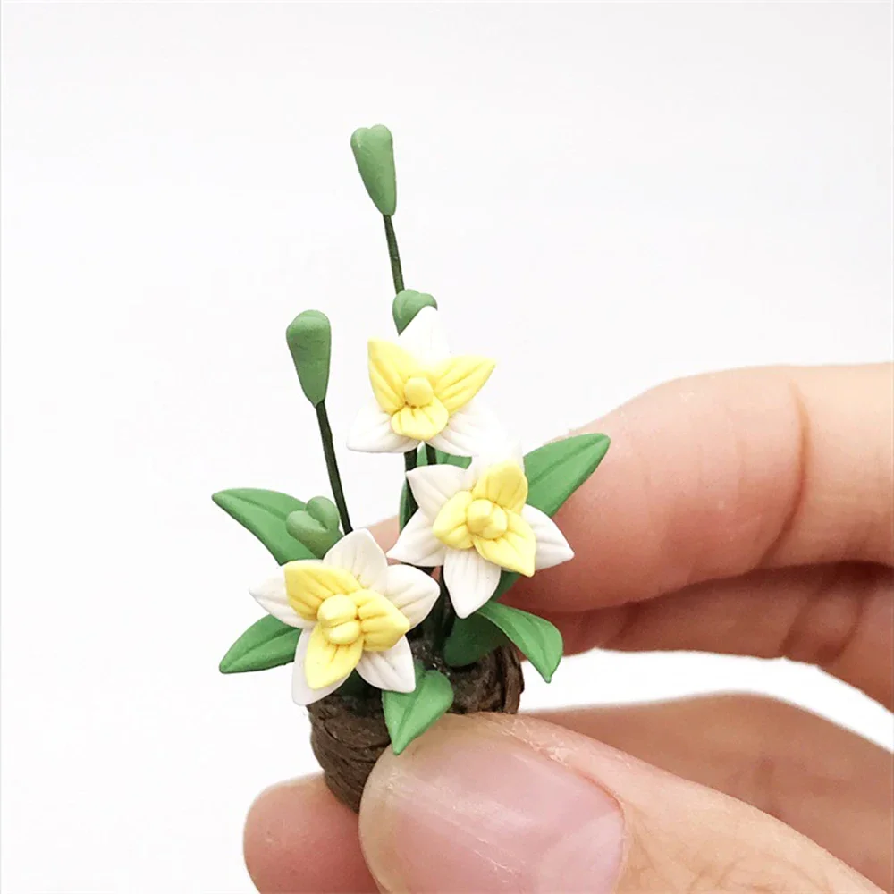 1/12 Dollhouse Miniature สีเหลือง Potted พืช Mini Orchid Garden ดอกไม้ของเล่นสําหรับตุ๊กตาอุปกรณ์ House ตกแต่ง ob11 bjd